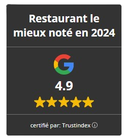 Avis google 4.9 étoiles sur 5. "restaurant le mieux noté en 2024" par google.